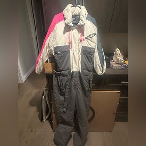 Ossi Men’s Vintage One Piece Ski Suit Snowsuit Pink and Gray Accents Size Large